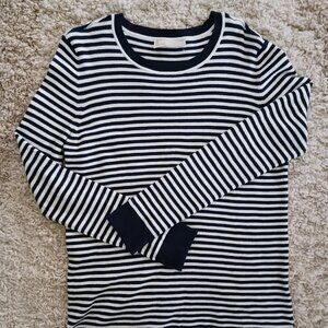 MICHAEL KORS Womens Sweater White Blue Strip Nautical Sailing Logo Size Large